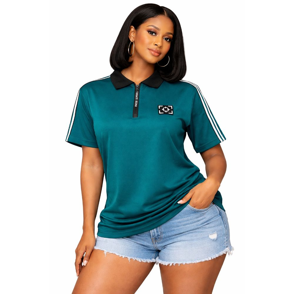 Teal Quarter Zip Short Sleeve Athletic Polo
